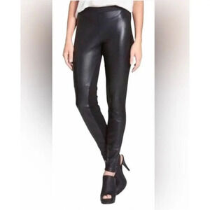 Eileen Fisher Ponte Black Leather Front Panel Legging Pants Size Large Stretch